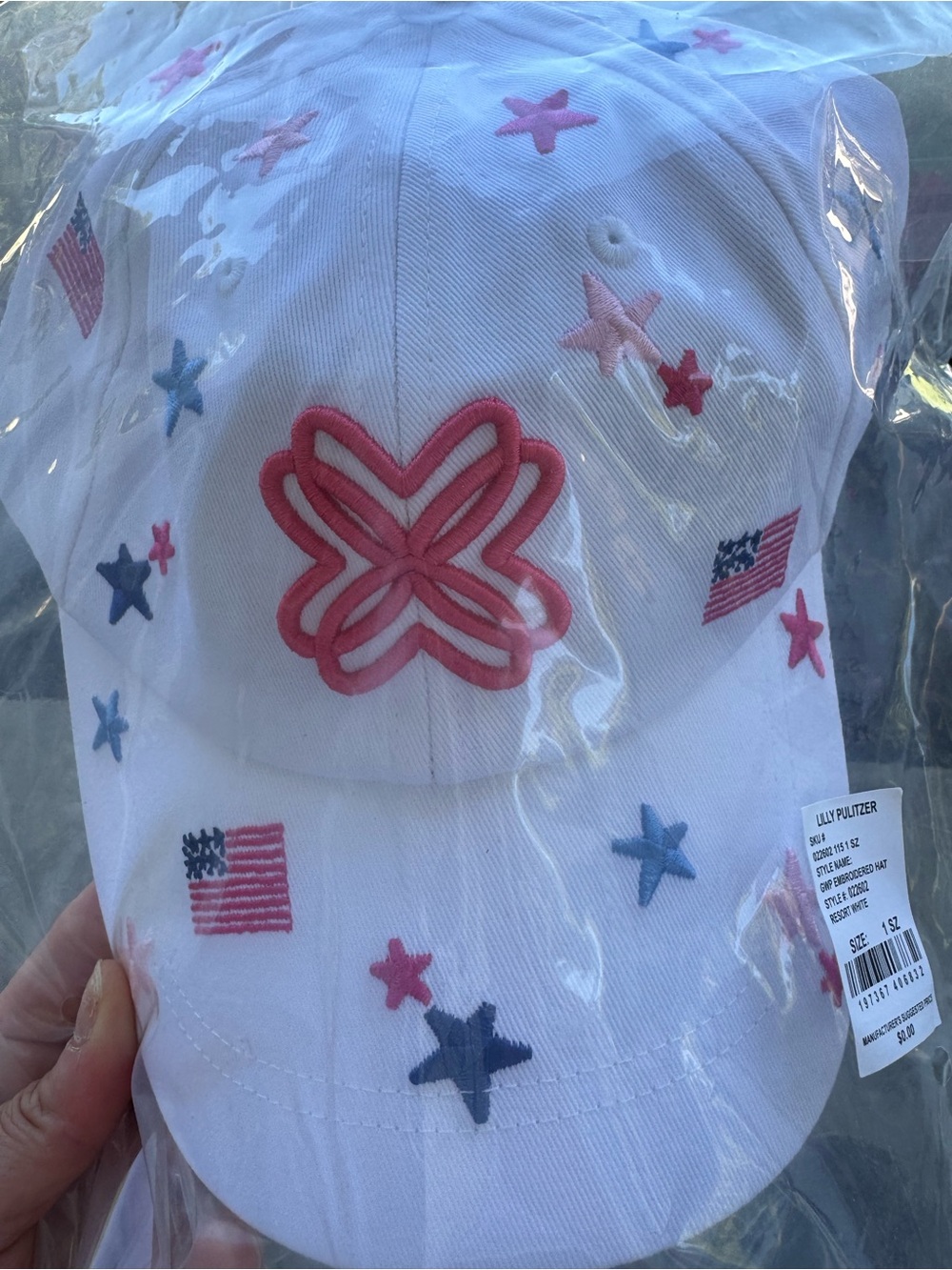 Lilly Pulitzer 250th it’s a celebrate White Cap with Pink Logo & Red, Blue Stars - Picture 5 of 7